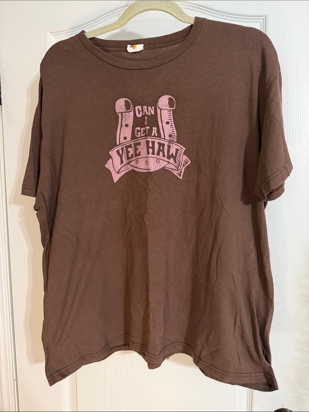 Brown Graphic Tee with Pink 'Yee Haw' Print - Picture 1 of 7